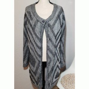 Chico's Knit Sweater Cardigan Duster Wool Black 2